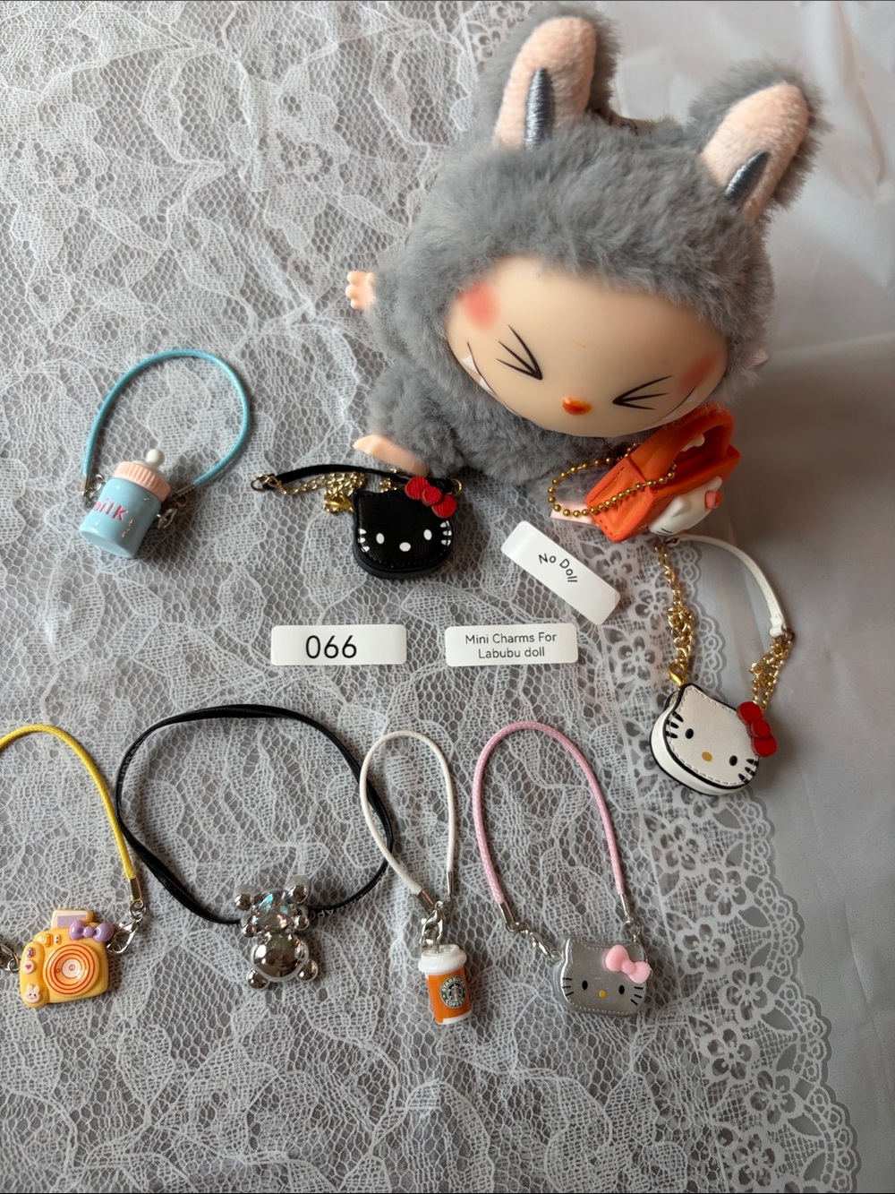 066, Mini 8 Charms for Labubu Doll Pink, Red, Black, White, Orange, Yellow, Blue